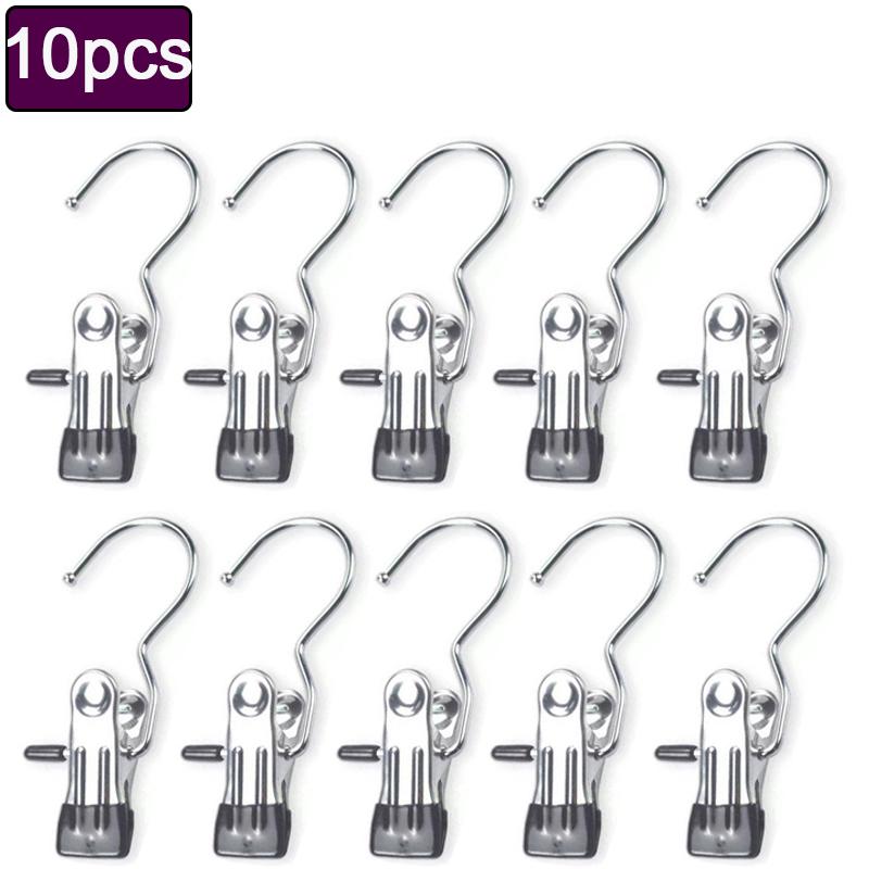 10/20pcs Stainless Steel Clothespins Laundry Clothes Pegs Hook Portable Hanging Clothes Clip Wardrobe Clothes Organizer Hanger