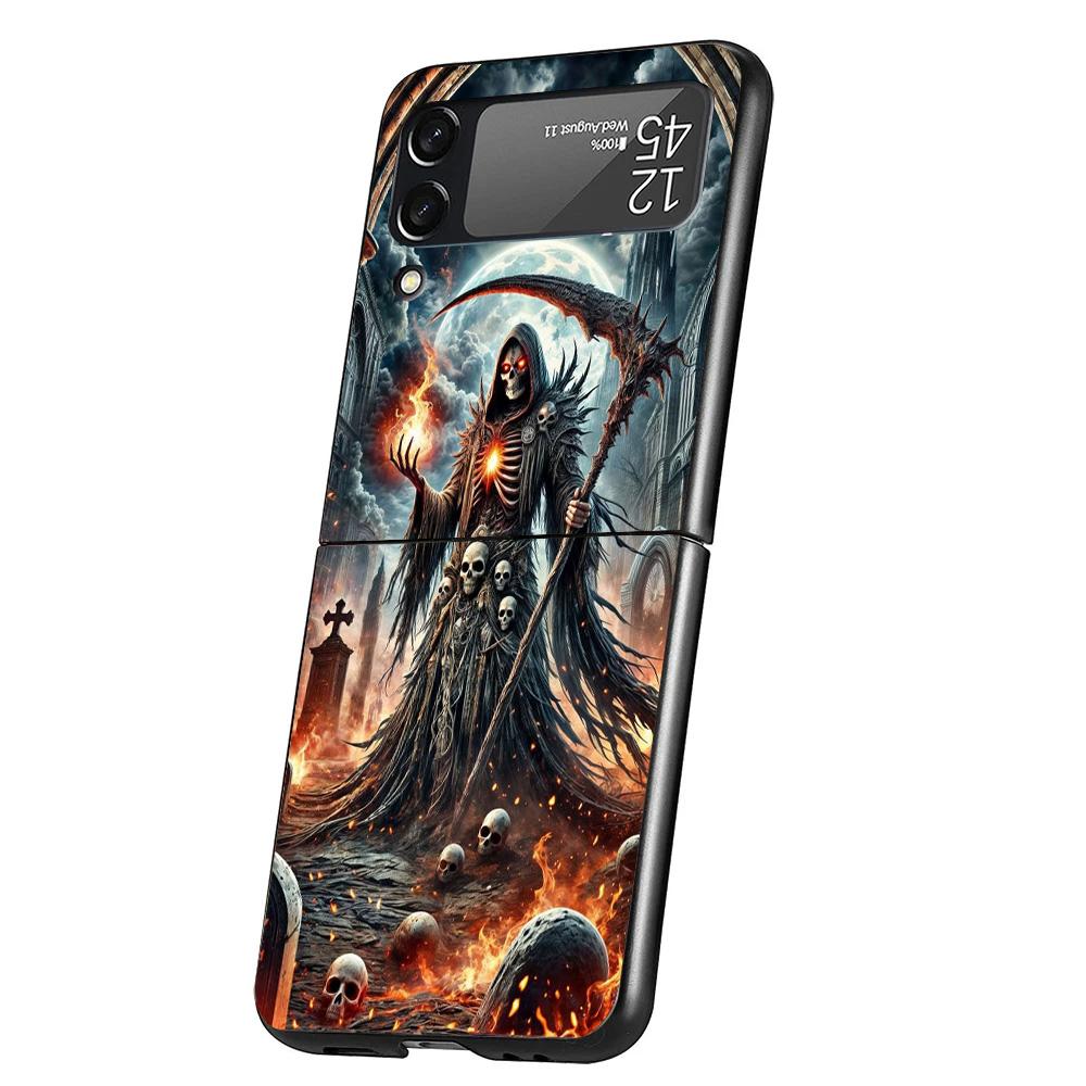Death Grim Reaper Skull Scythe Cover Phone Case For Samsung Galaxy Z Flip 7 6 5 4 3 5G Flip7 Flip6 Flip5 Flip4 Flip3 Black Funda