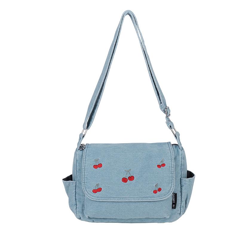 Leisure Shoulder Bag for Ladies, Lightweight and Trendy, with Cherry Embroidery and Crossbody Design