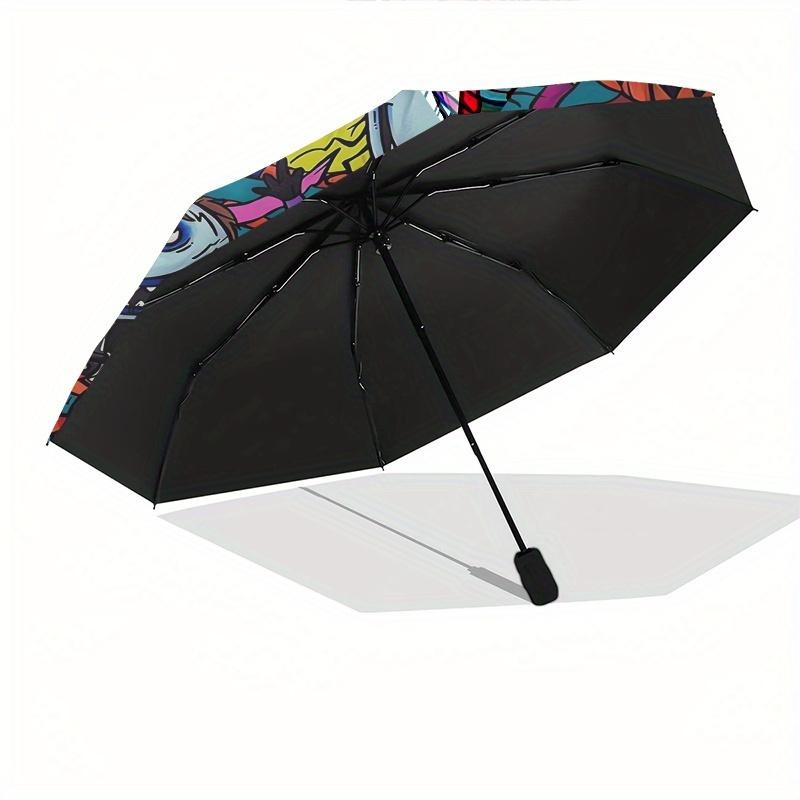 Halloween, Characters Automatic Opening and Closing Umbrella - 8 Ribs Portable Folding Umbrella with Plastic Handle, Suitable for Leisure an