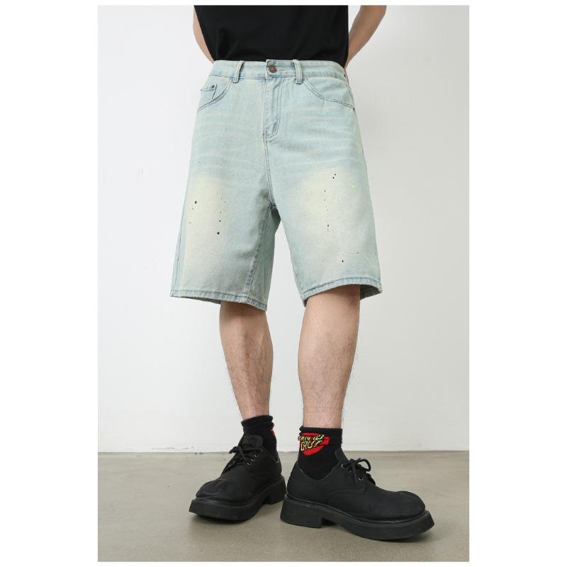 High Street Denim Shorts Summer Models Loose Straight Wide Leg Casual Five Pants Men's Pants Straight Loose Jeans for Men Fashionable and Comfortable