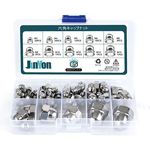 JUNYON Hex Cap Nuts, 304 Stainless Steel, 85 Pieces, M3-M12