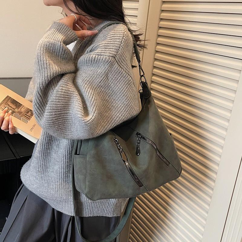Large Capacity Tote Bag Women Retro Crossbody PU Leather Commuter Shoulder