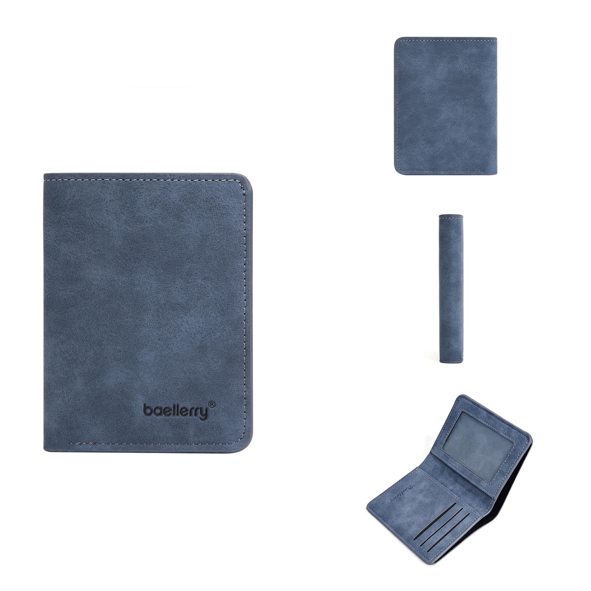 

Мужской корейский стиль ретро PU кожа тонкий бумажник - Мягкий матовый кошелек для бизнеса и молодежи синий