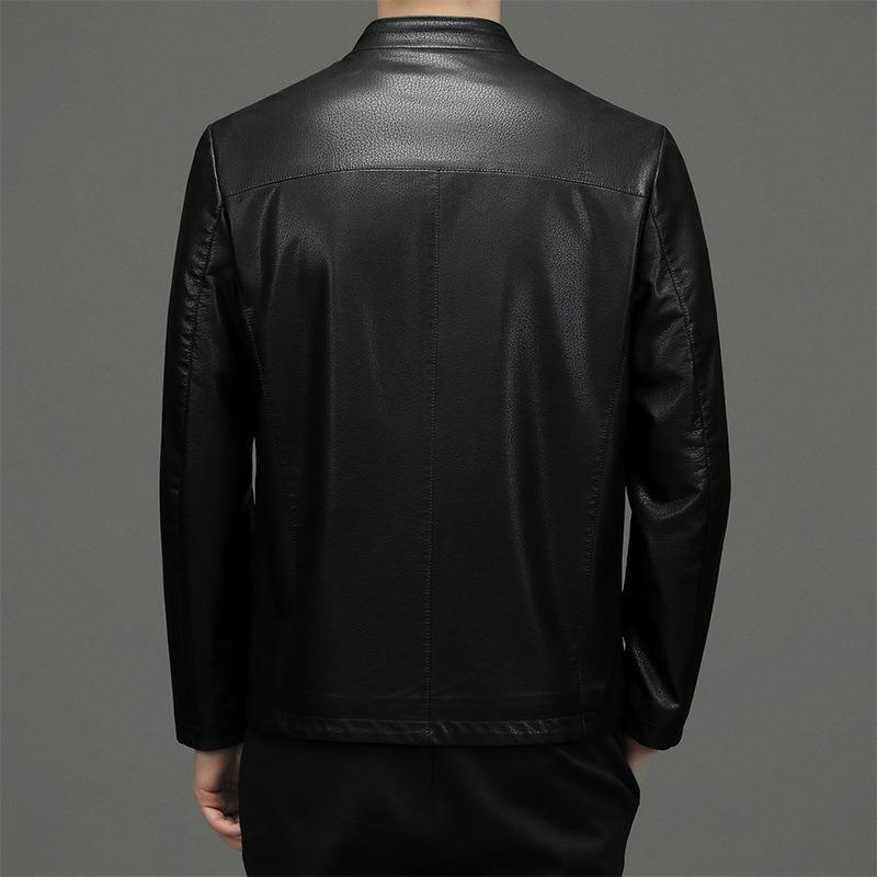Kožená bunda pánská podzimní a zimní novinka pánský stojatý límec měkká kožená bunda bunda pánská volná ležérní kožená bunda
