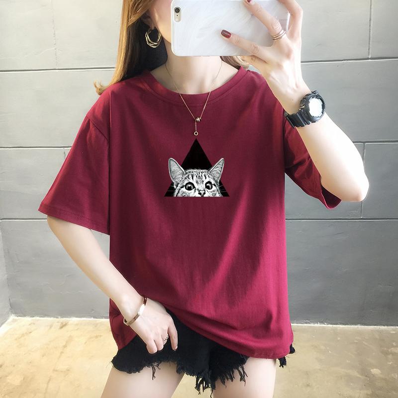 Summer pure cotton Casual loose student T Shirt Women's Y2k Tops Harajuku funny cartoon print Short Sleeve T-shirts Women