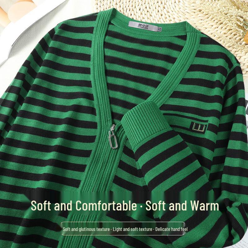 SNOWFLYING Women s Striped V-Neck Cardigan 2XL