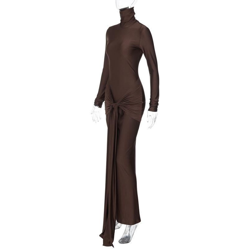Frauen 2024 Frühling Herbst Mode Langarm Streetwear Bodycon Schwarz Midi Kleid Großhandel Artikel Für Business