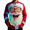 Christmas Men's 3D Santa Claus Printed Long Sleeve Shirt Polyester Lapel Formal Casual Shirt Autumn and Winter All-match Tops