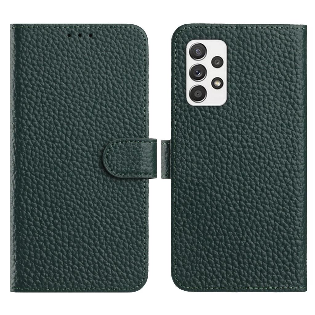 For Samsung Galaxy A53 5G Case Wallet Stand Litchi Texture Genuine Cow Leather Flip Phone Cover