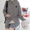 Japanese Heart Embroidered Striped Slim Fit Lapel Shirt - Versatile Long Sleeve for Spring & Autumn