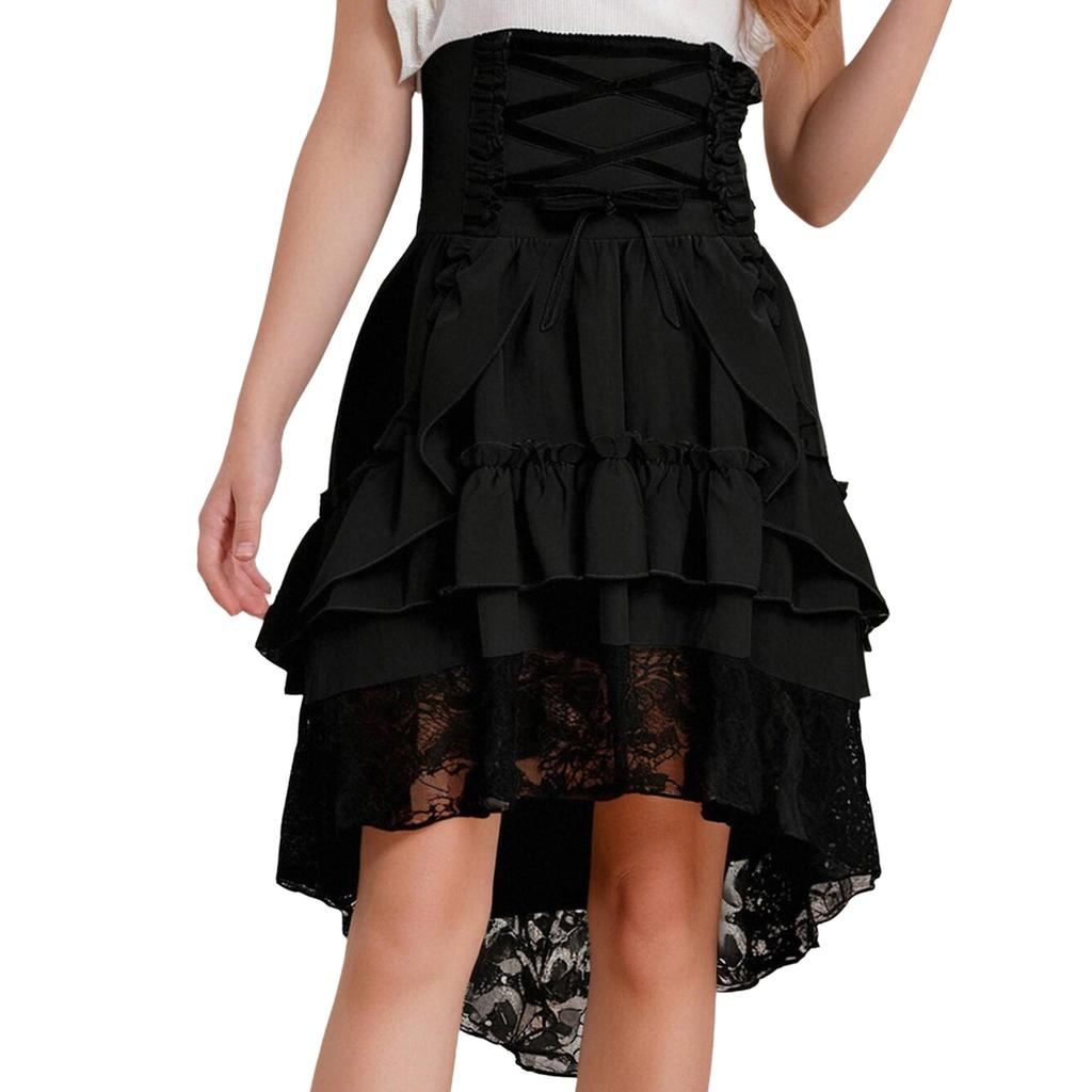 Costume Medievale Rinascimentale per Ragazze Vintage Vittoriano Gonna a Volant Stratificata Vita Alta Allacciatura Gotico Steampunk