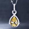 Women Large Yellow Teardrop Pendant Necklace with Double Halo Accents Elegant Statement Jewelry for Parties and Special Events