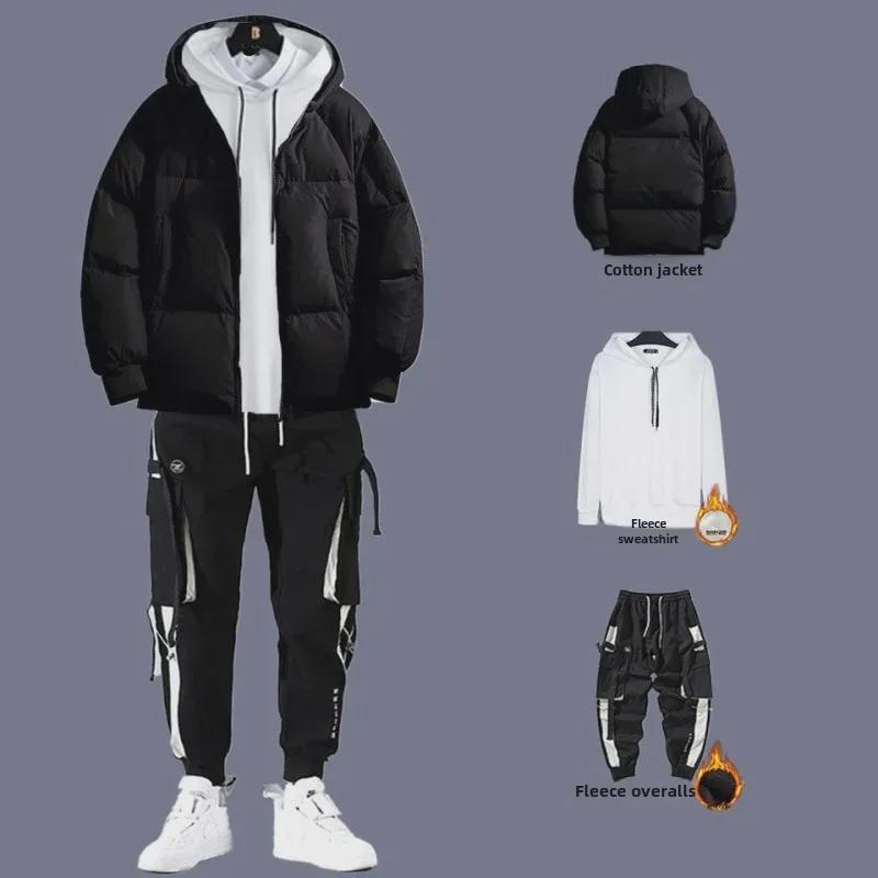 Men's 2020 Autumn/Winter Thick Cotton Three-Piece Suit: Winter Coat with Plus Velvet Sweater