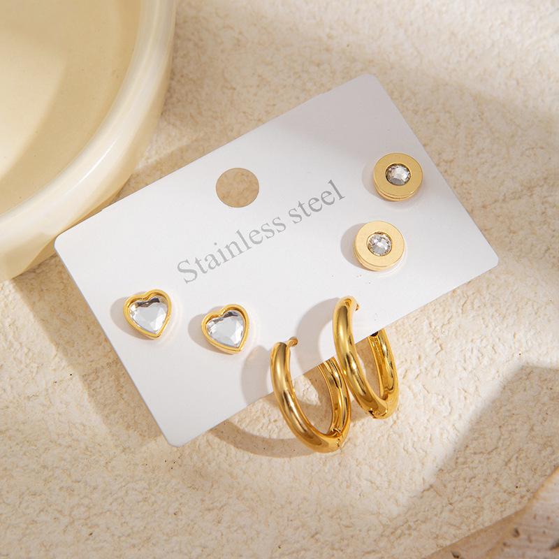 European & American Fashion Floral Heart Earrings with Zircon Stars - Versatile High-End Studs & Hoops for Women