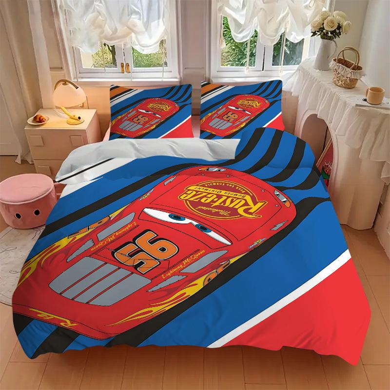 3-teiliges Set Lightning McQueen1 Stück Bettbezug+2 Stück Kissenbezug, ohne Füllung, bedruckte Bettwäsche, Ganzjahres-Schlafzimmer-Ausstattung093