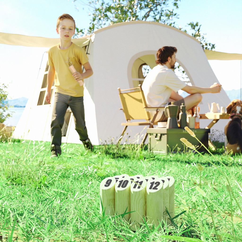 Gioco Molkky, Gioco di Lancio di Birilli in Legno con 12 Birilli, 1 Bastone da Lancio e Scatola da Trasporto, Giochi da Esterno per Adulti, Giardino, Picnic, Spiaggia, Festa