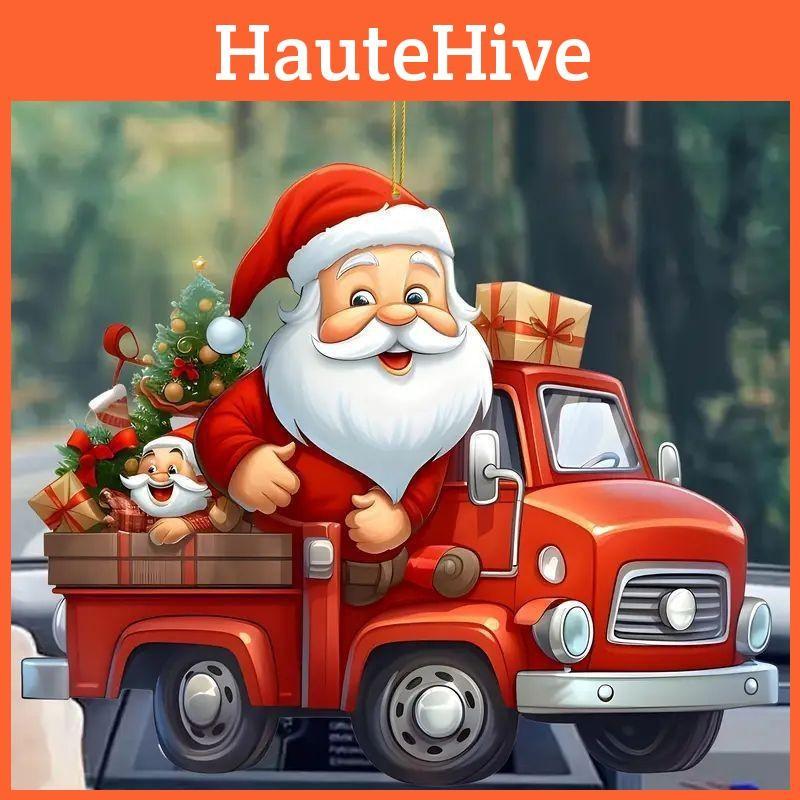 Santa Claus Drive Car Pendant With Acrylic Flat Surface For Christmas Gift