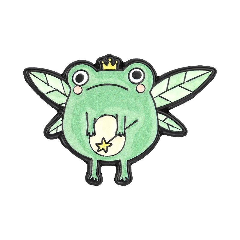 Cute Fairy Cowboy Frog Enamel Pins Cartoon Wing Crown Western Hat Frog Animal Brooches Lapel Badge Jewelry Gifts For Friends