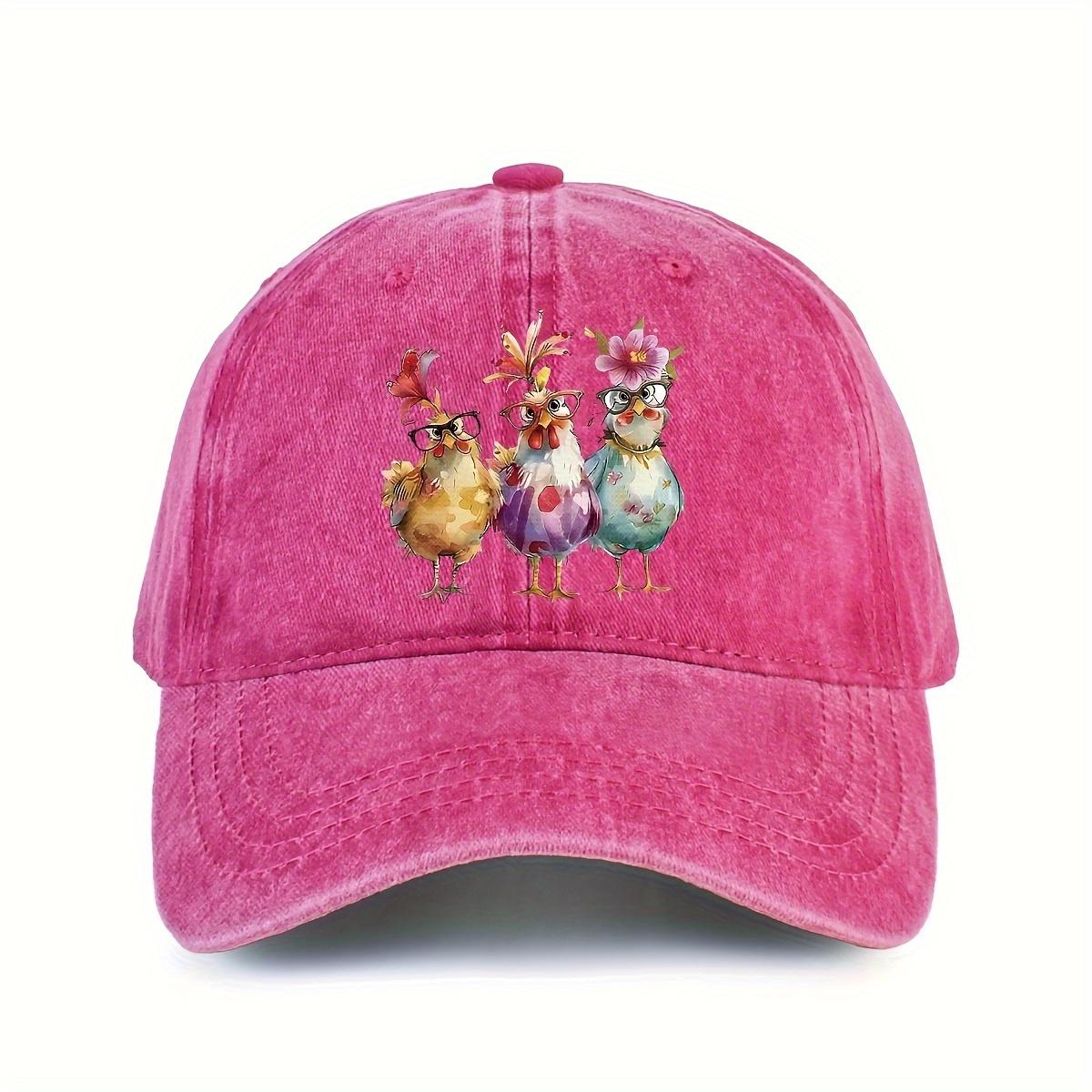Funny Watercolor Chickens Print Washed Baseball Cap Casual Outdoor Adjustable Unisex Hat One Size