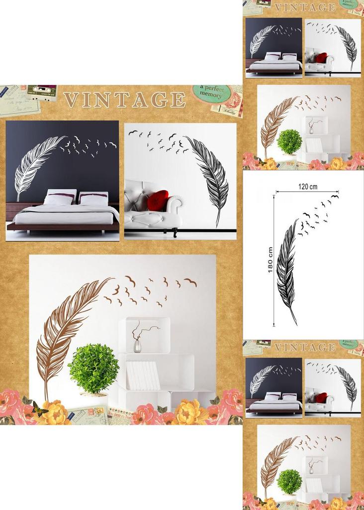 Versatile Removable Flying Feather Design Wall Stickers For Cozy Room Decoration