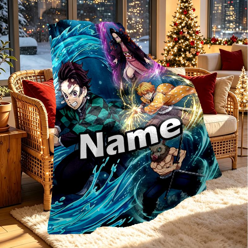 Custom Name Personalized Demon Slayer Print Blanket, Home Decor, Bedroom, Sofa, Camping, Couch, Gifts for Birthday Christmas