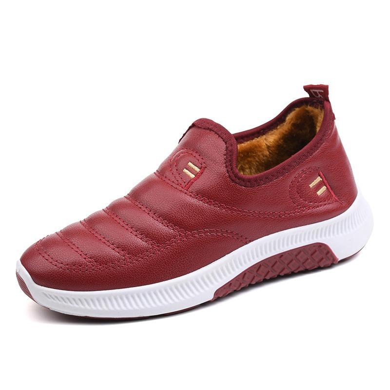 Cotton Shoes, Women's Waterproof Fleece Shoes, Flat and Warm Short Boots for Middle-aged and Elderly People