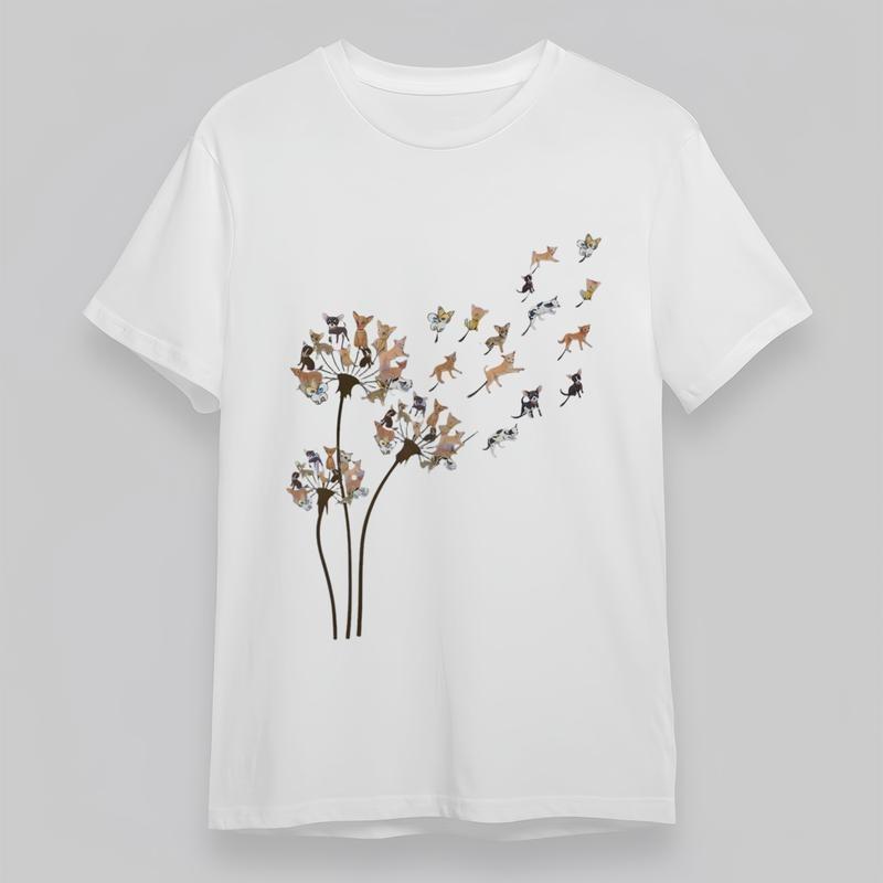 

Women s Plus Size Fashion Classic T-Shirt Cute Chihuahua Dandelion Graphic Tee 4XL