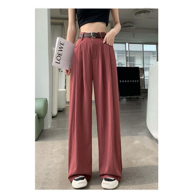 Wrinkled Ice Silk Cotton Fabric Linen Wide-leg Pants for For Women In Summer High Waist Drooping Suit Pants Japanese Lazy Style Yamamoto Pants Outside