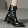 Herbst Vintage Dicke Absätze Damen Stiefeletten Mode Reißverschluss hinten Schuhe Damen Elegant Eckige Zehenpartie Modern Kurze Stiefeletten