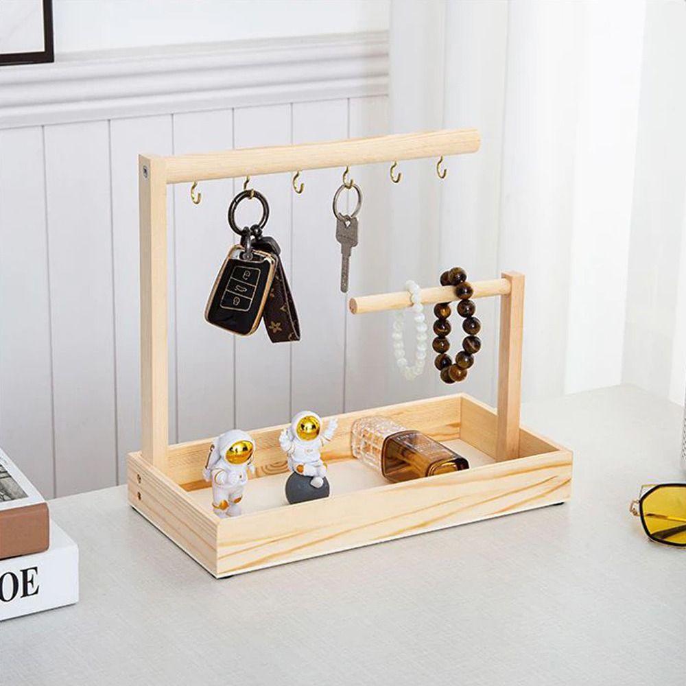 with Hooks Key Storage Rack Wooden Bathroom Shelf Jewelry Display Plate  Earrings Pendants