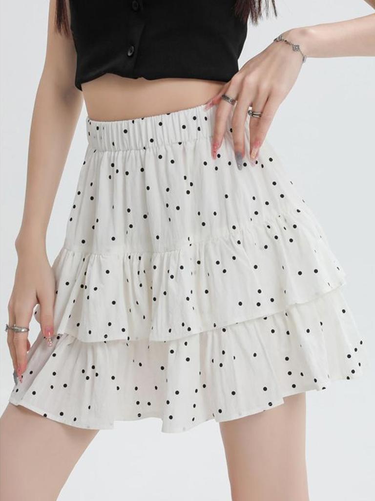 Women's Pleated A-line Skirt White Ruffles Elastic Waist Slim Thin Casual Cute Sweet Cake Skirts Summer Clothing Y2k