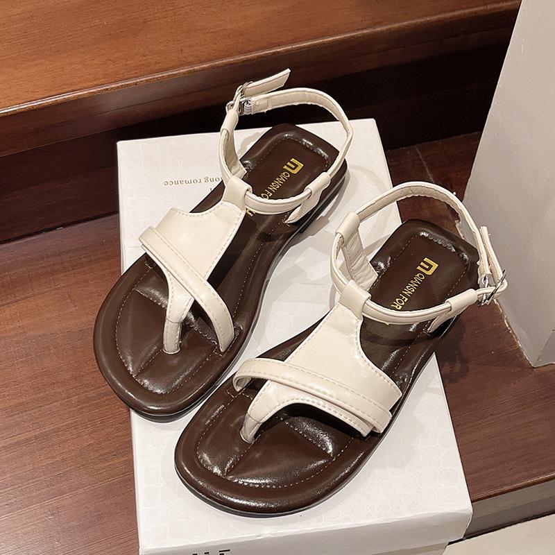 

Нишевый дизайн пляжные шлепанцы 2025 весна новая носка плоская подошва удобные с перемычкой повседневные сандалии женские 40 чёрный