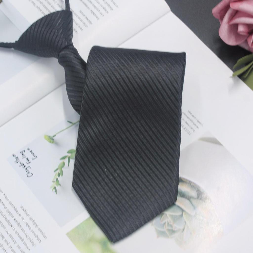 Gravata masculina com zíper para negócios, 8 cm, listras vermelhas e pretas