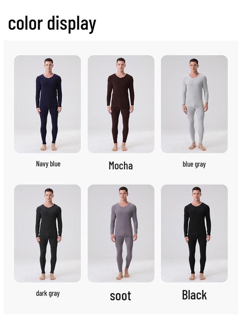 Men's Wool-Silk-Acrylic Seamless Fleece-Lined Warm Underwear Set