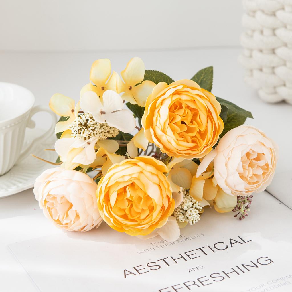 Simulation Flowers Rose Flowers Wedding Bridal Bouquet Bouquet Living Room Flower Arrangement Decoration Peony Ball Chrysanthemum Fake Flowers