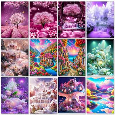 Rose Castle scénická diamantová malba DIY diamantová malba diamantové křížové vyšívání Ložnice dekorace malba dárek