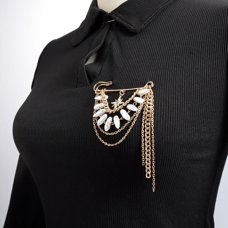 Multi Layer Stylish Eight Pointed Star Tassels Brooch Lightweight Sweater Shawl Clip Alloy Jewelry Accessory