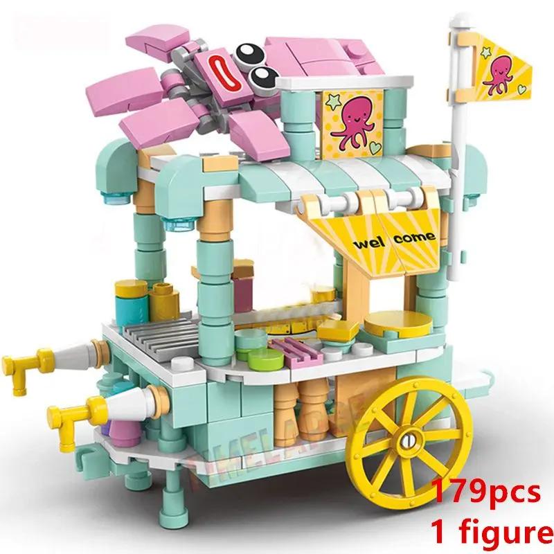 DIY Architecture Ice Cream Car Store Street View Food Building Blocks Kit Girls Bricks Classic Movie Model Kid Toys For Children