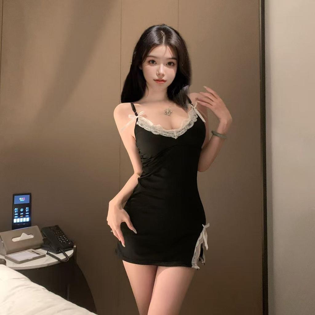 Ice and Snow Silk Suspender Pajamas Skirt Women's Summer Belt Chest Pad Pure Desire Silk Satin Pajamas Lace Backless Loungewear