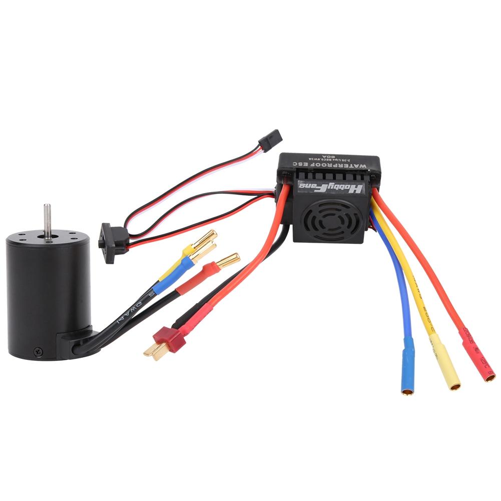 

Waterproof Brushless Motor 4P 3650 3100KV T Male Plug with 60A Brushless ESC Set for 1/10 RC Car