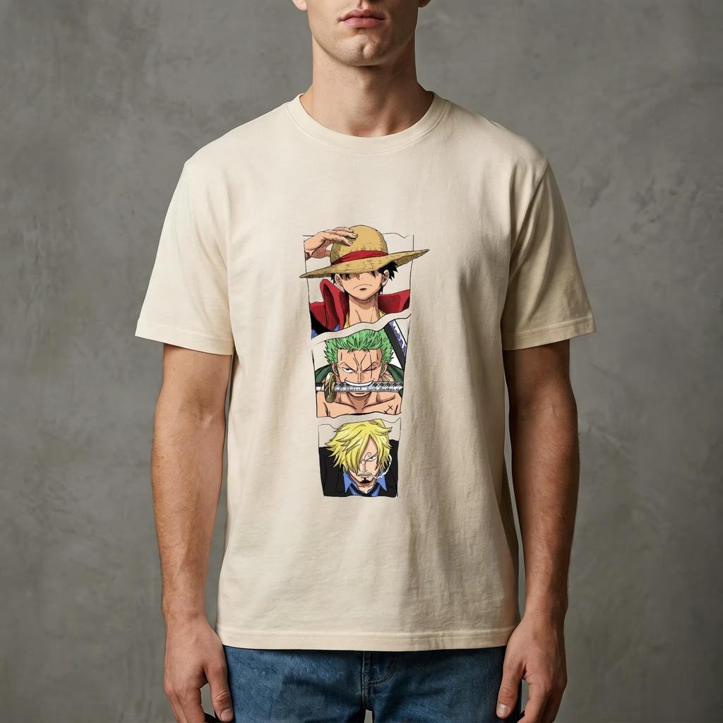 Unisex Summer Loose Breathable T Shirt One Piece Luffy Zoro Sanji Trio Classic Look Graphic Print Casual Wear For Shopping