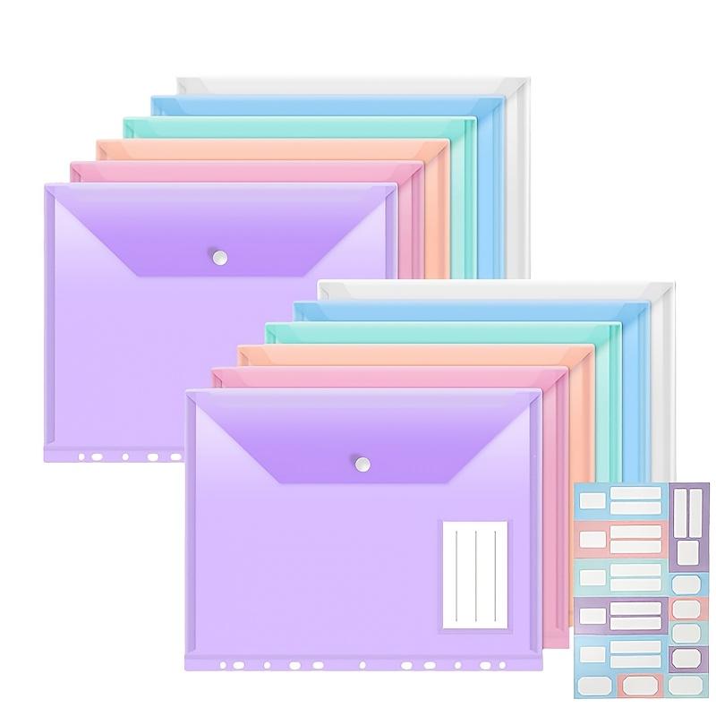 6/12pcs 11-Hole A4 Binder Pockets | Transparent Colorful PP File Bags & Label Pocket - Document Organizer for School Office Home