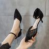 Mesh hollowed-out bag head sandals women's summer 2025 summer new middle heel one-word strap high heels stiletto single shoes