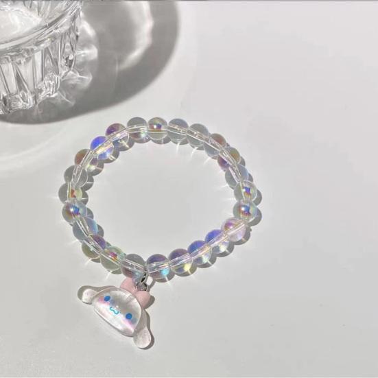 Iridescent Beaded Bracelet Clear Faux Crystal Bracelet Cute Cartoon Animal Charm Bracelet Gift for Girls Best