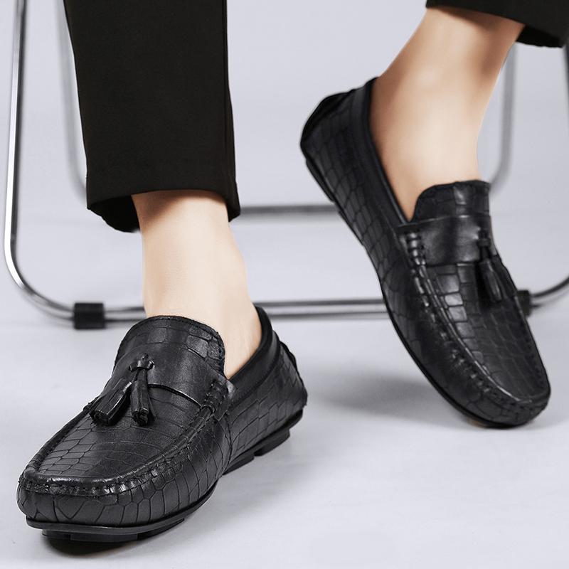 Crocodile Pattern Men Loafers Business Style Moccasins Genuine Leather Slip On Footwear Party Mens Boat Flats Tassel Walk Shoes