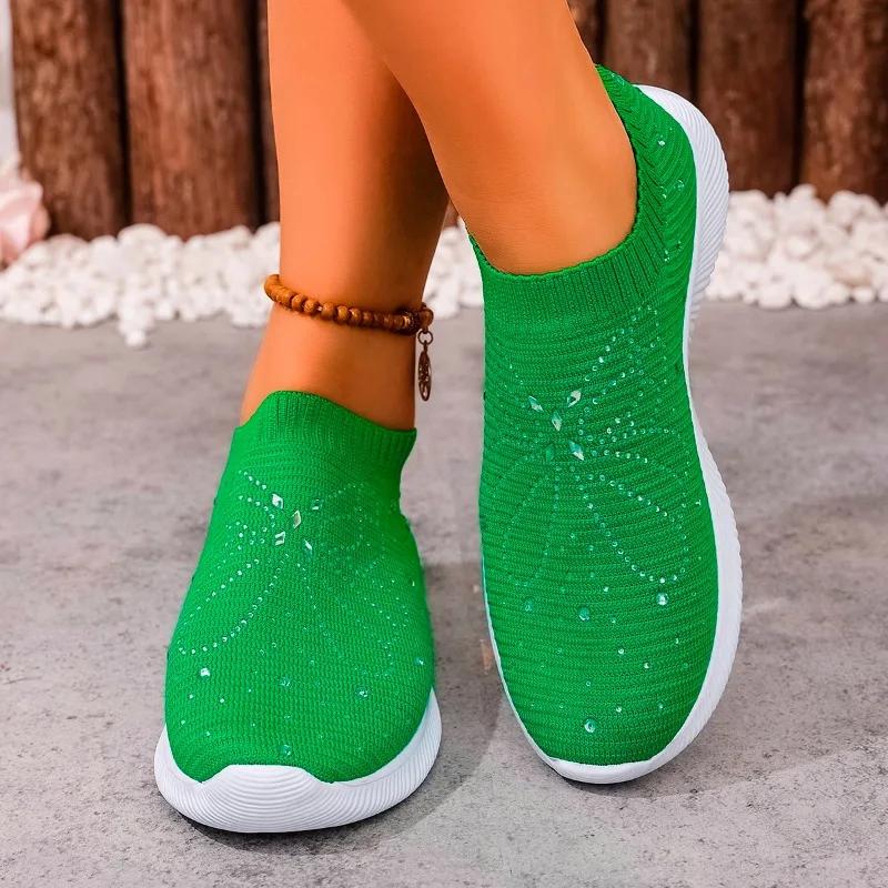 Fashion 2025 Fashion Ladies Shoes Slip-on Women's Vulcanize Shoes New Crystal Casual Plus Size Light Comfortable Breathable Sneakers