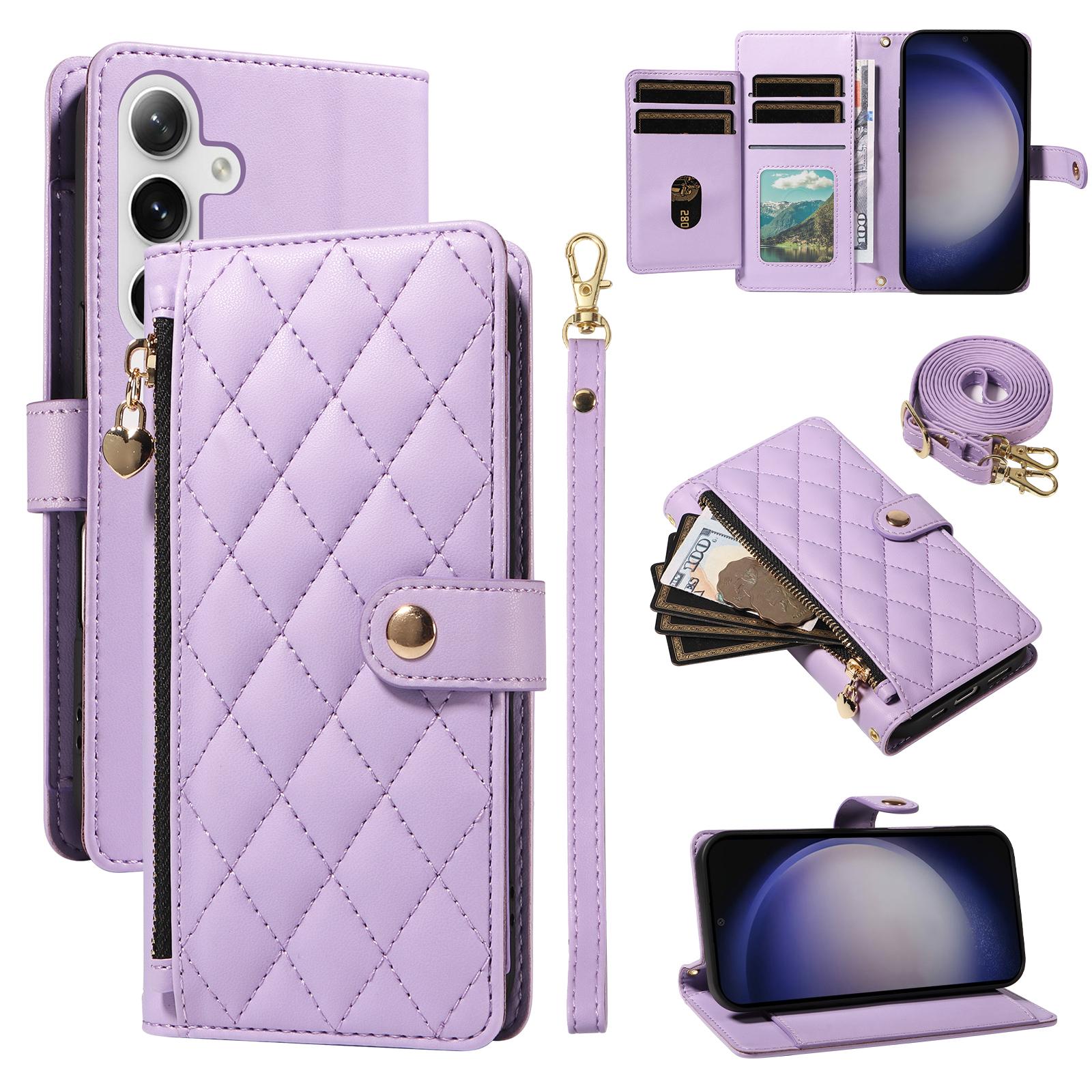 

For Samsung Galaxy S24+/Galaxy S25+ Wallet Case with Straps,Rhombus Leather Stand Phone Cover Purple