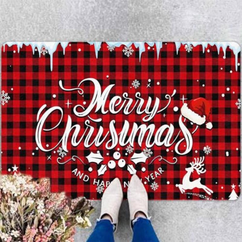 Welcome Christmas Tree Door Mat Red Xmas Holiday Rug For Entryway Front Door Porch Indoor Outdoor Winter Home Decor Gift