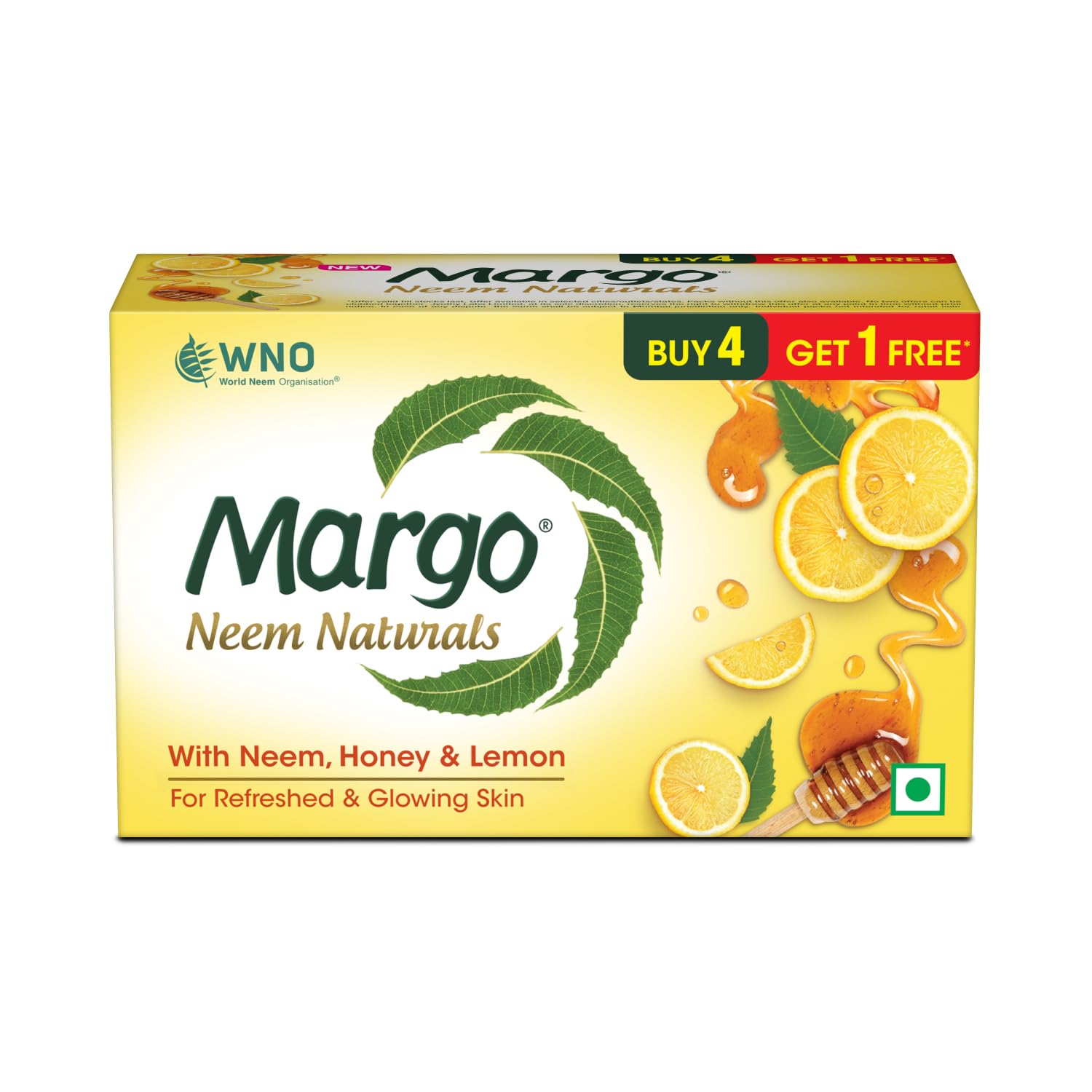 

Margo Neem Naturals Soap With Goodness Of 1000 Neem Leaves Honey & Lemon For Glowing Skin (100gm X 5) Pack Of 1